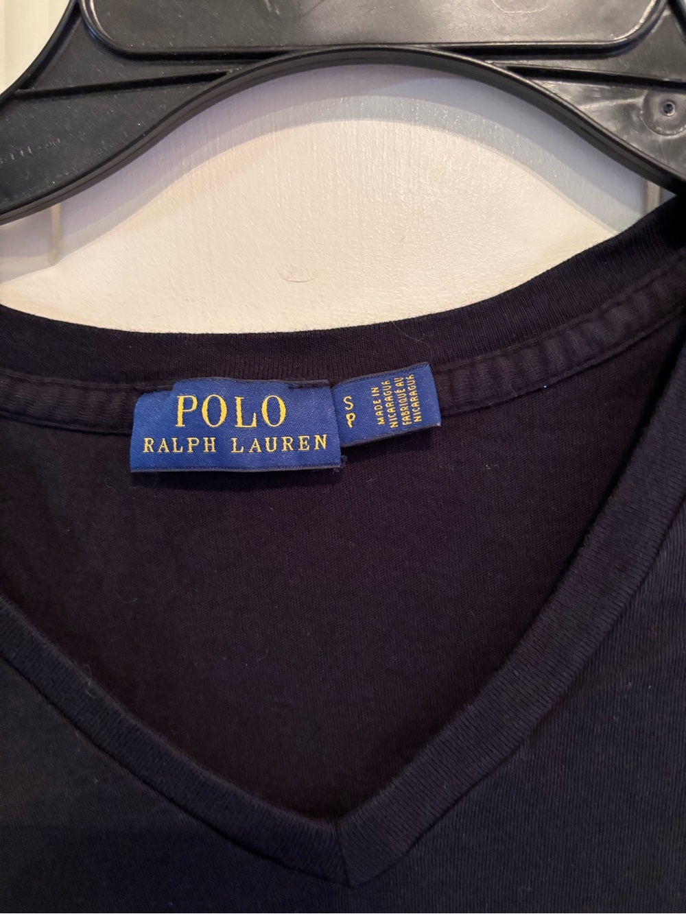 Ralph Lauren Black V-Neck Polo Tee with White Pony - Picture 3 of 4